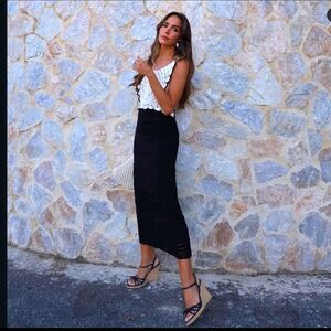 ZARA MIDI CONTRAST CHENILLE DRESS BLACK WHITE 7901/875